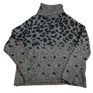 Anthropologie John + Jenn Gray Black Animal Print Mock Neck Sweater Womens Small